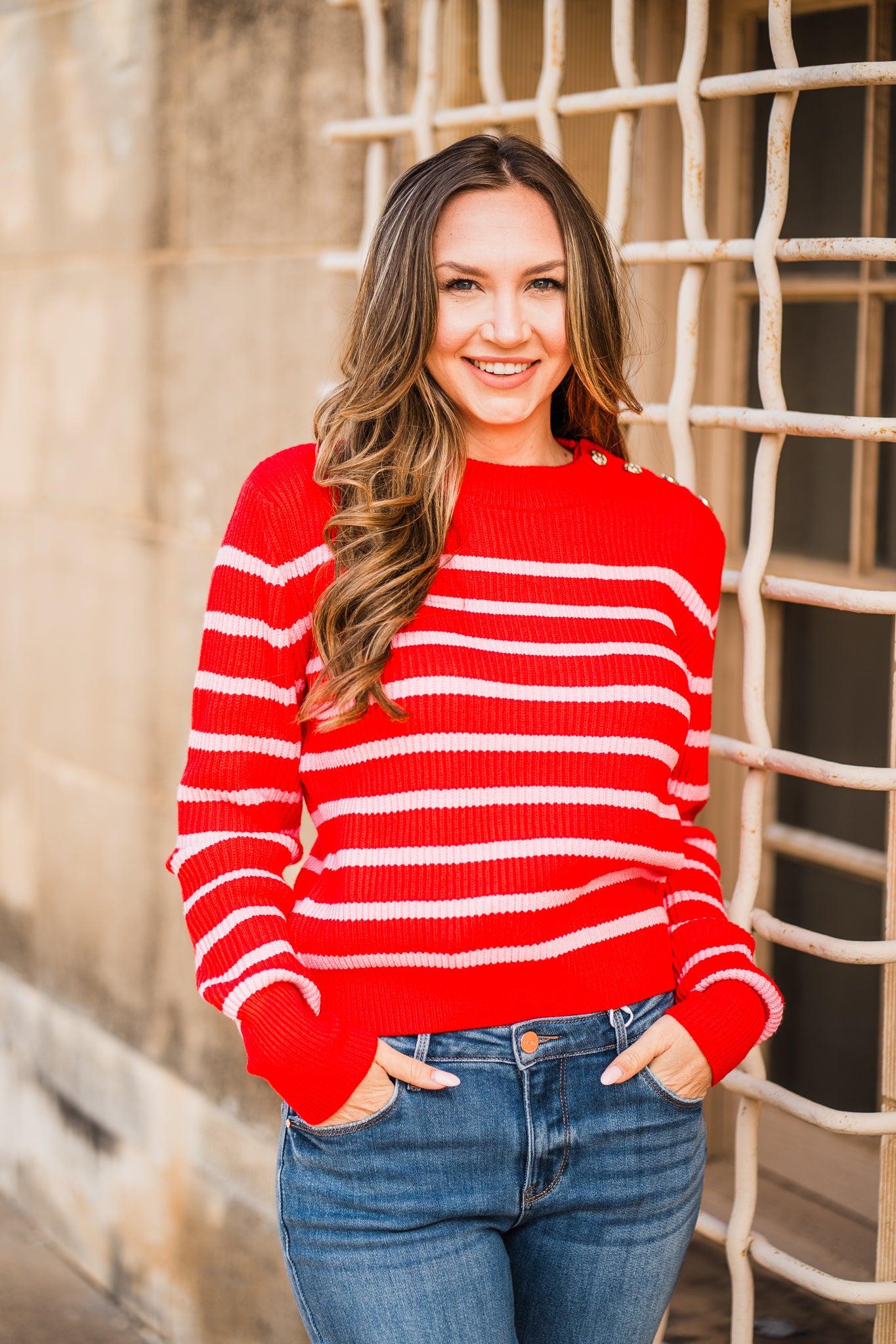 Pink and Red Striped Knit Sweater