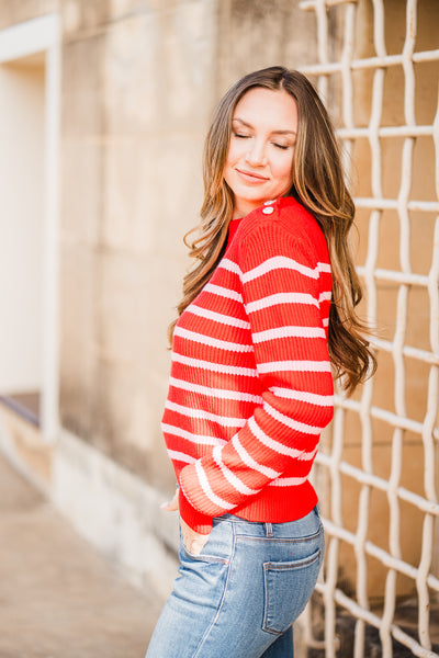 Pink and Red Striped Knit Sweater