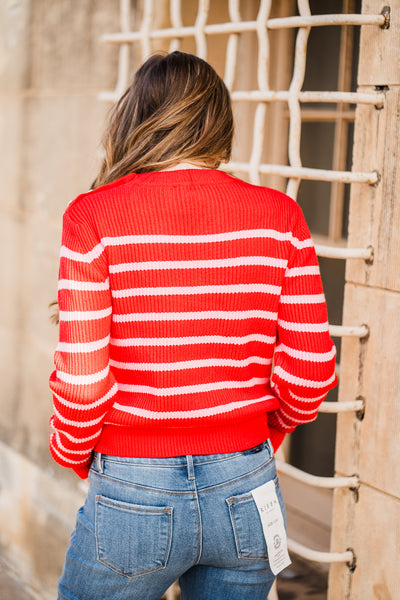 Pink and Red Striped Knit Sweater