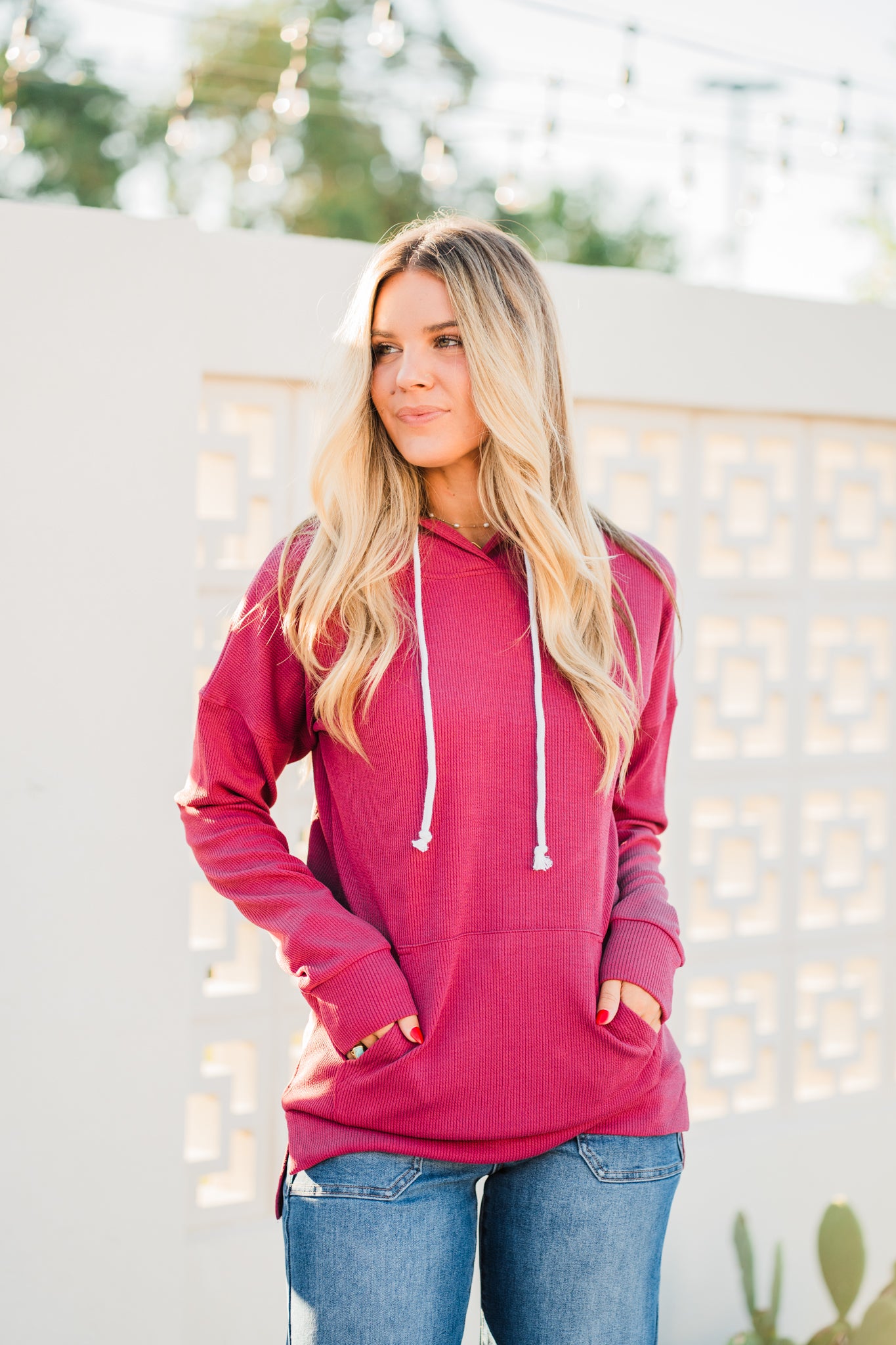 Kacey Ribbed Hoodie- Mulberry