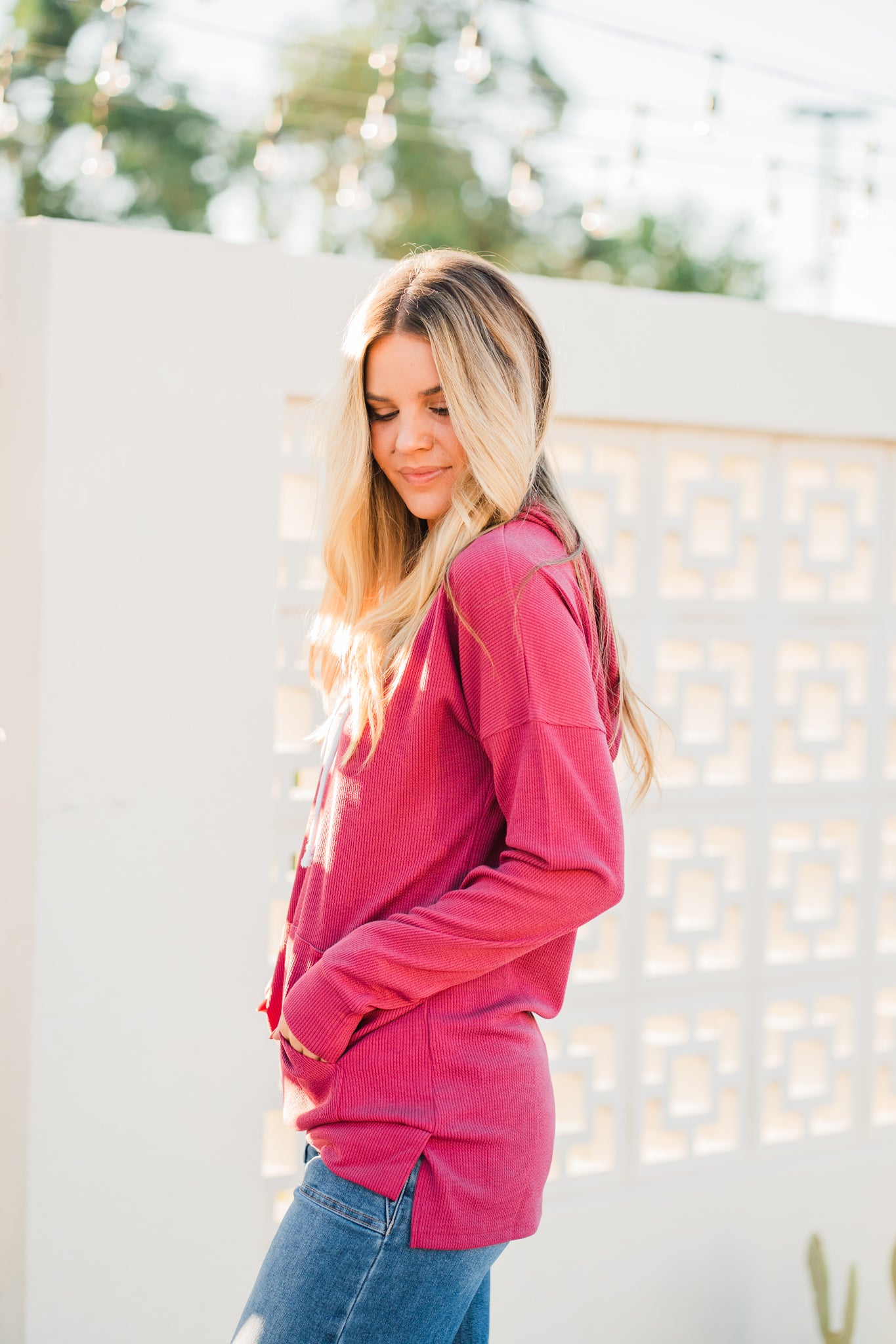 Kacey Ribbed Hoodie- Mulberry