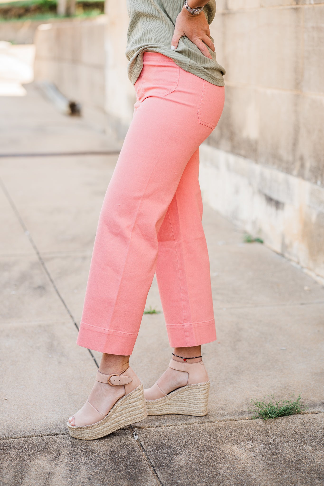 Coral Pink High Rise Wide Leg Pants
