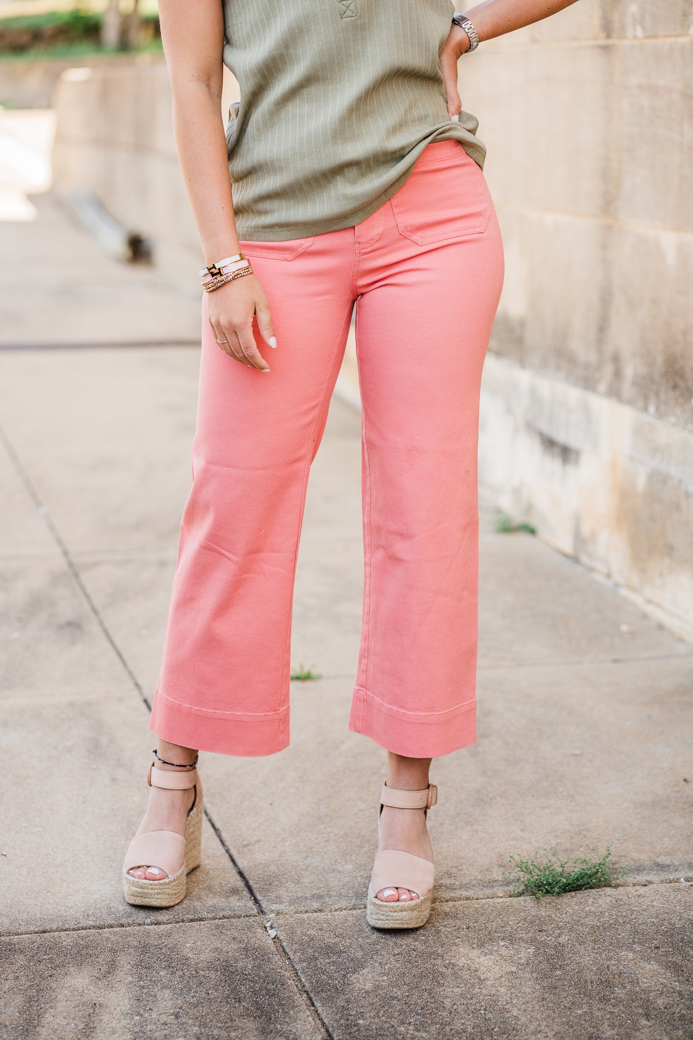 Coral Pink High Rise Wide Leg Pants
