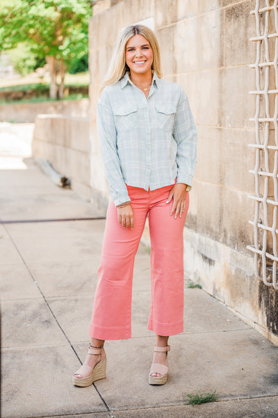 Coral Pink High Rise Wide Leg Pants