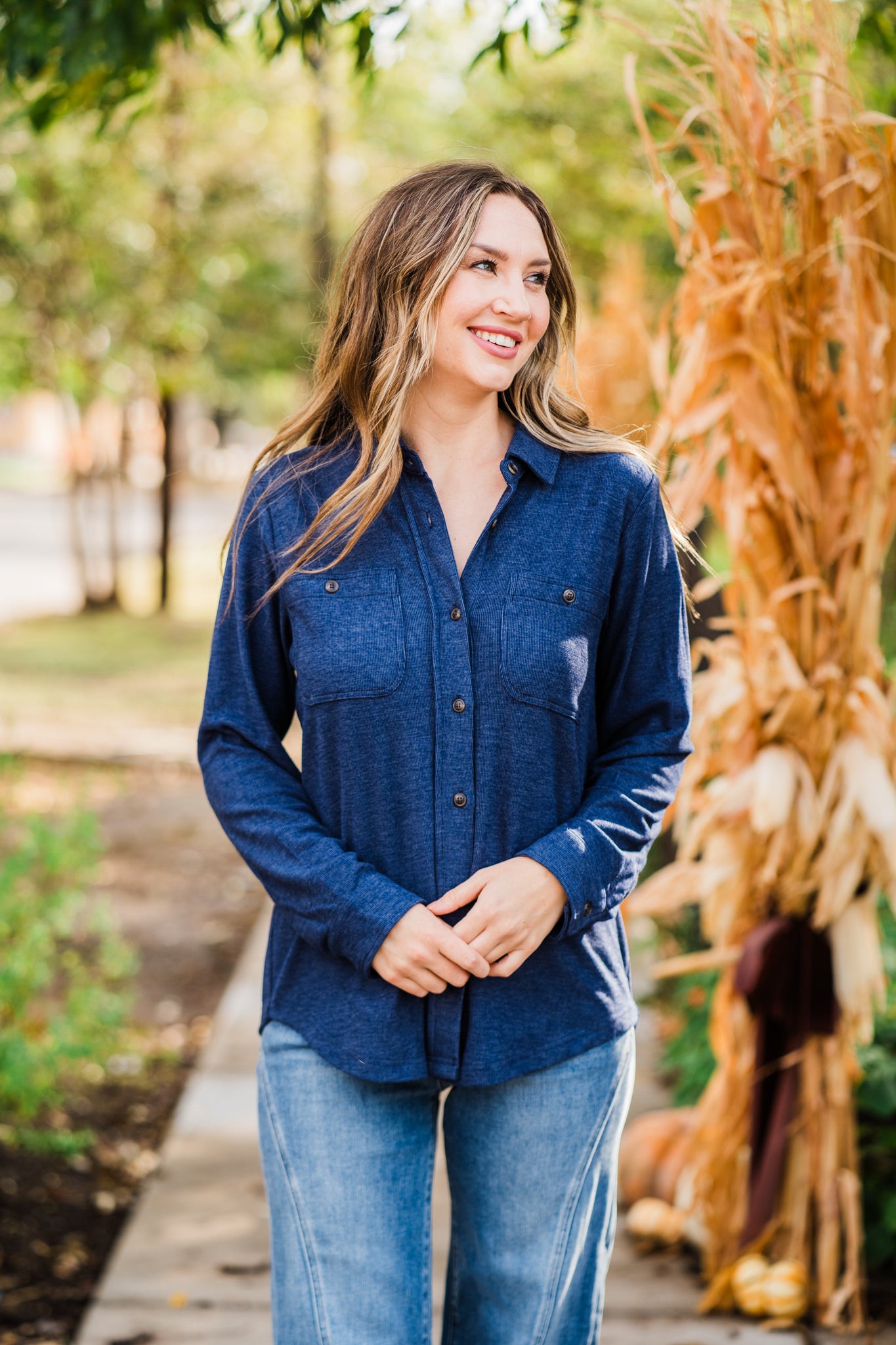 Navy Super Soft Button Up