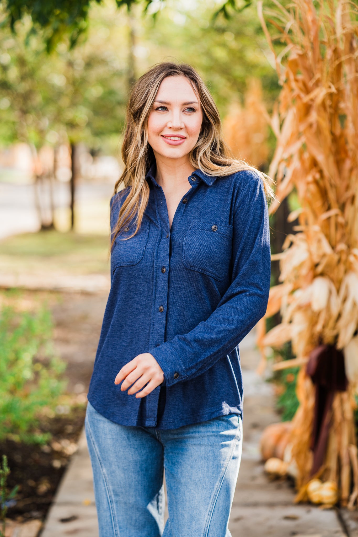 Navy Super Soft Button Up