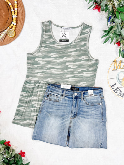 IN STOCK Renee Ruffle Tank Top - Camo