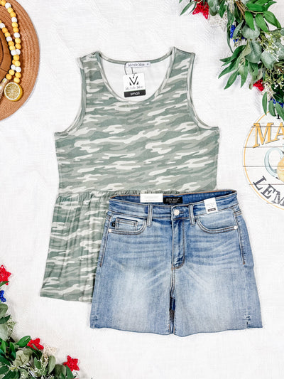 IN STOCK Renee Ruffle Tank Top - Camo