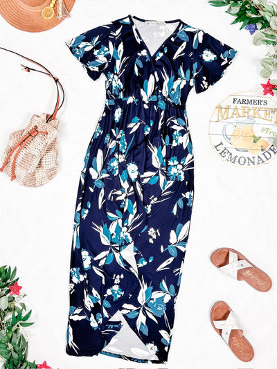 IN STOCK Harley High-Lo Dress - Navy and Teal Floral