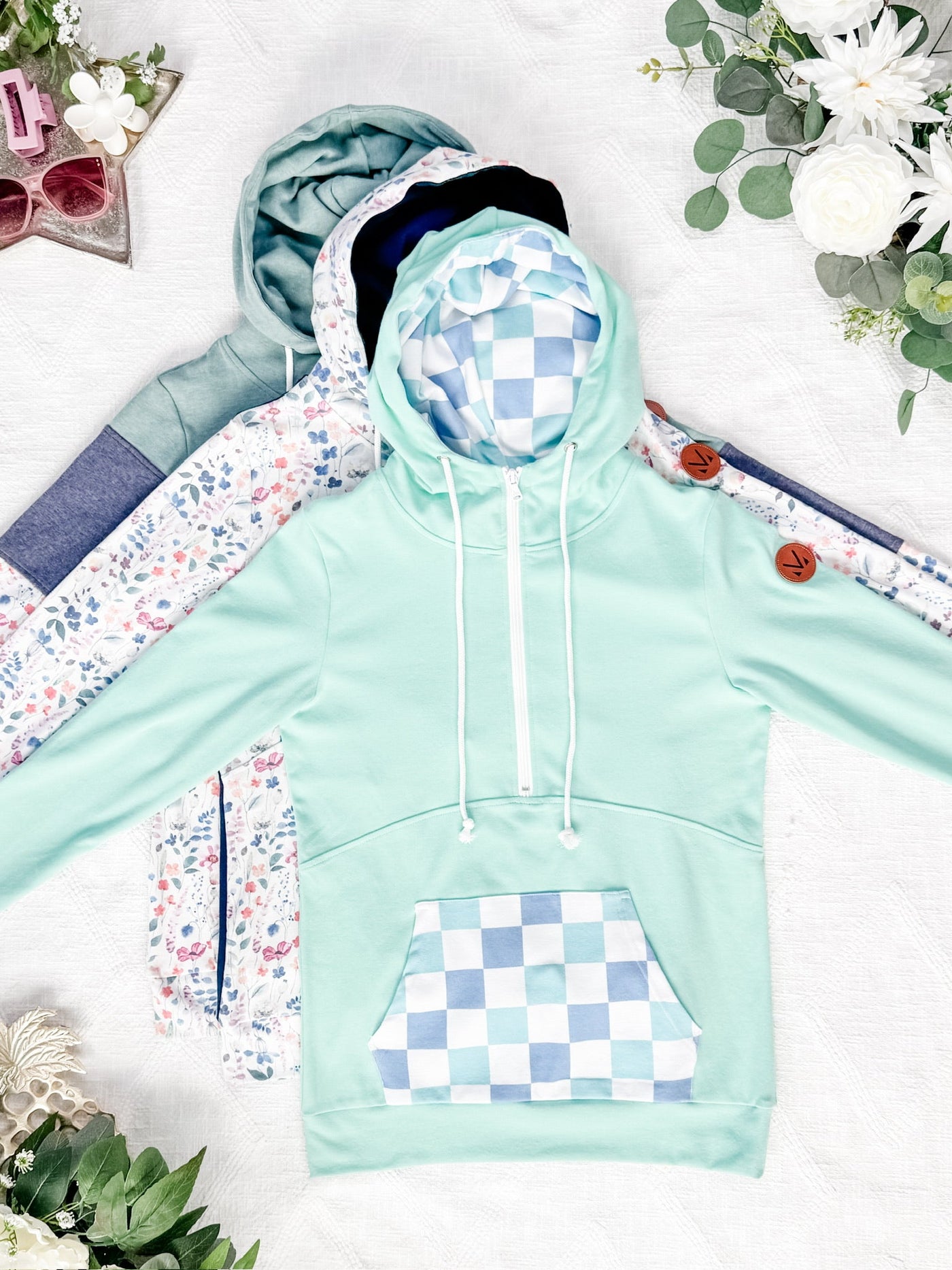 IN STOCK Colorblock Fullzip - Sage, Navy, Floral Paradise