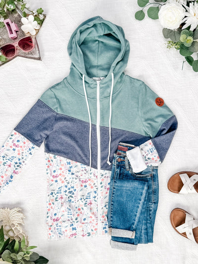 IN STOCK Colorblock Fullzip - Sage, Navy, Floral Paradise