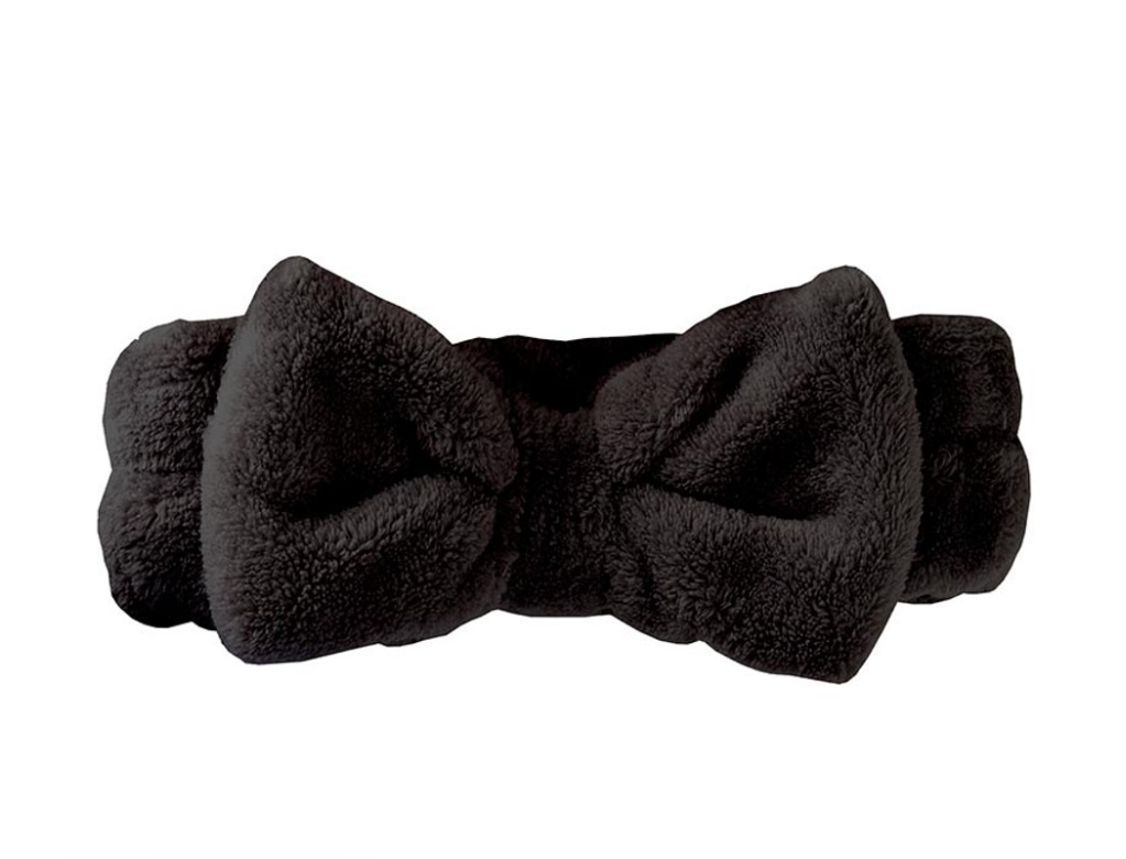Plush Bow Spa Headband- Black