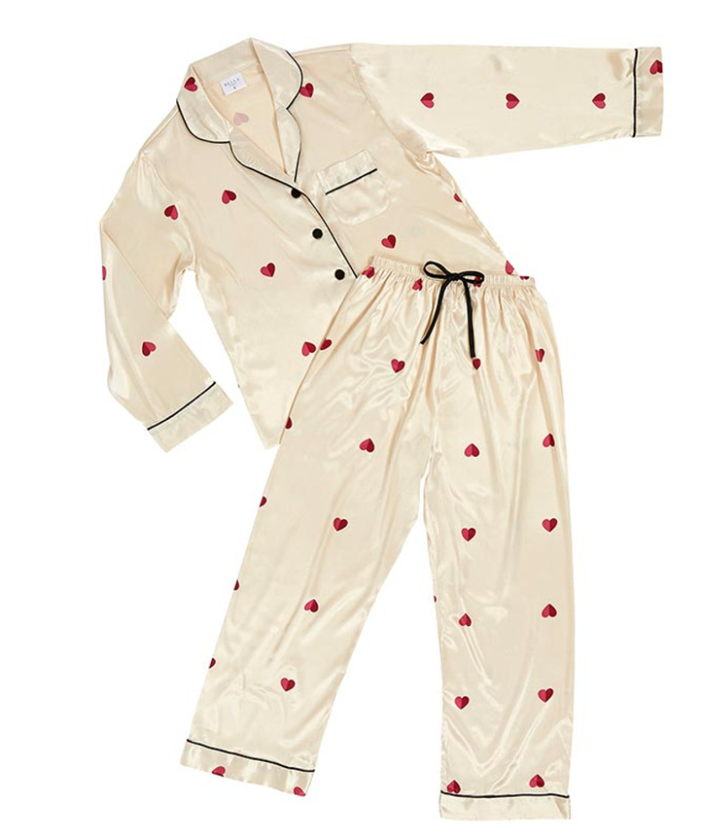 Long Sleeve Satin Heart Pajama Set