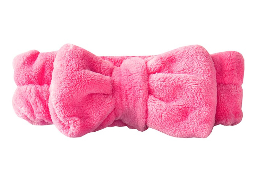 Plush Bow Spa Headband- Hot Pink