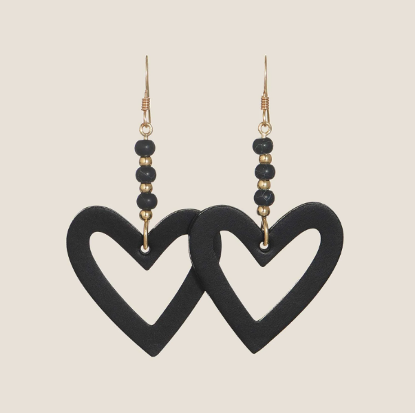 Black Avas Heart Earrings