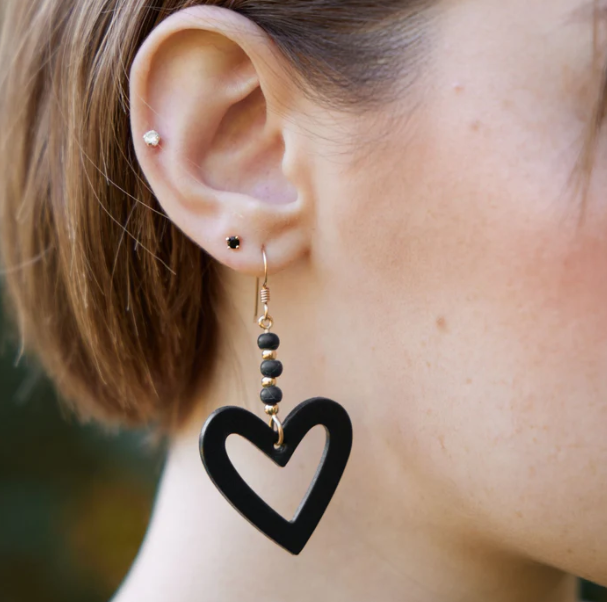 Black Avas Heart Earrings