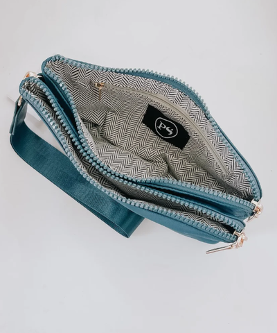 Cove Double Zip Nylon Wristlet Wallet- Teal