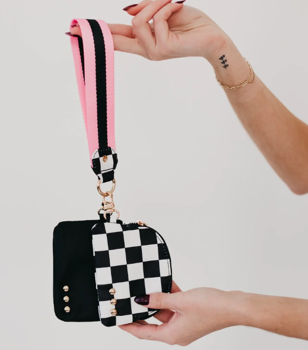 Dolly Dual Pouch Wristlet- Checkered Black/Black