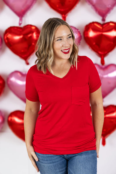 IN STOCK Sophie Pocket Tee - Red | Women's Short Sleeve