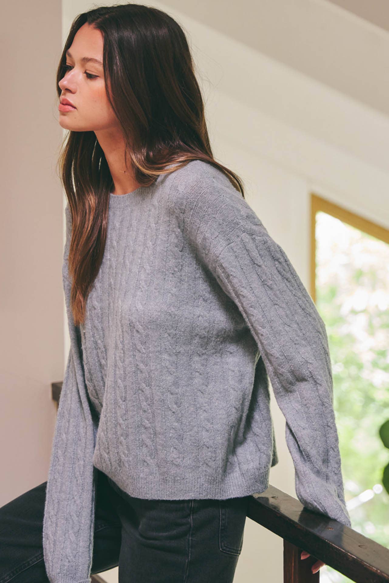Grey Cable Knit Sweater