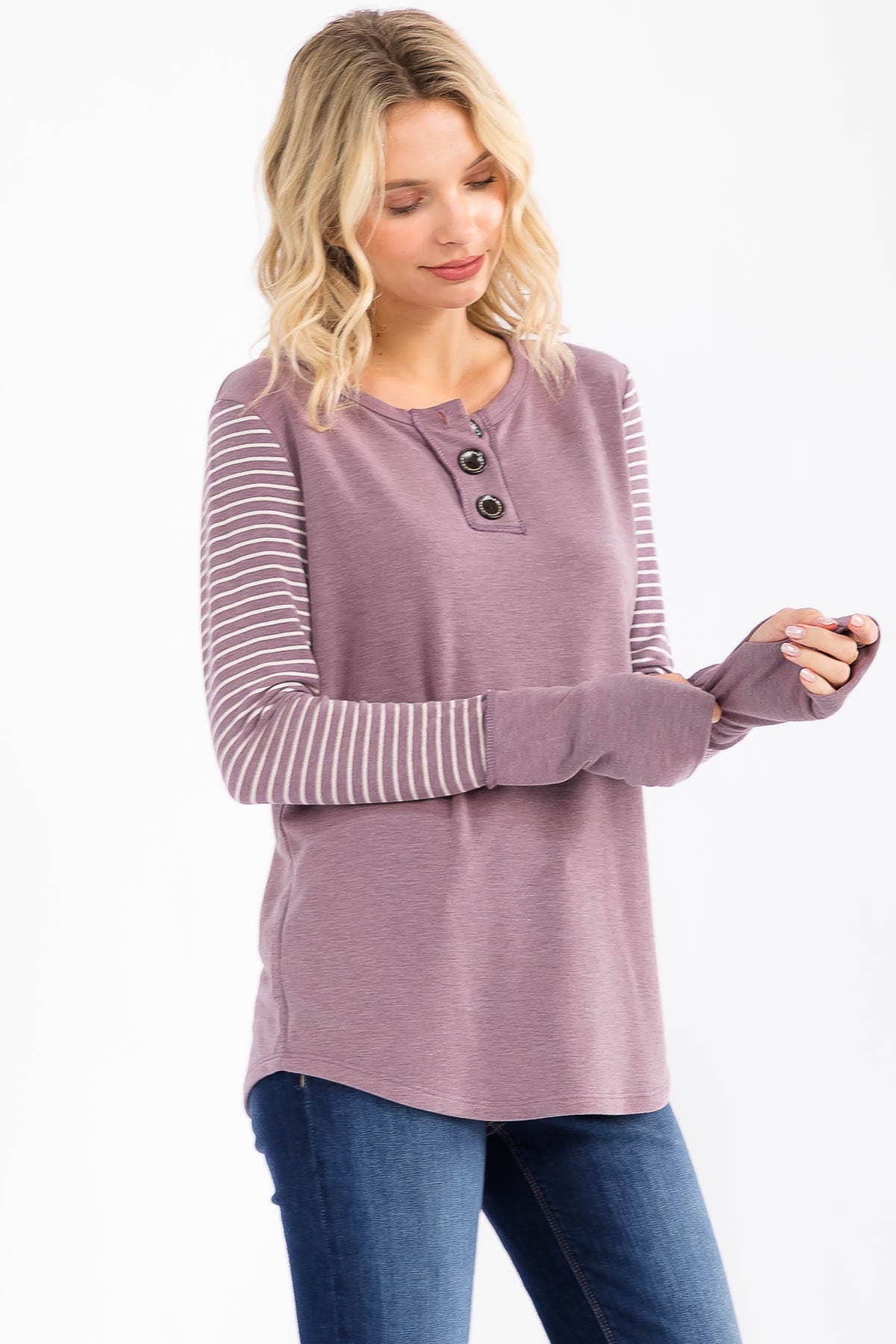 Mulberry Contrast Button Front Top