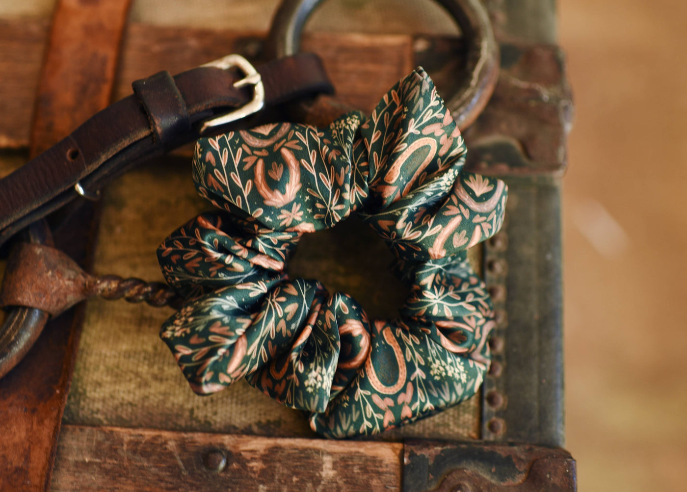 Western Harvest in Deep Juniper Scrunchie Cowgirl Hair Accessory - Stocking Stuffer Gift