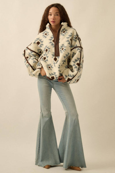 Geo Print Sherpa Fleece Half Zip Pullover