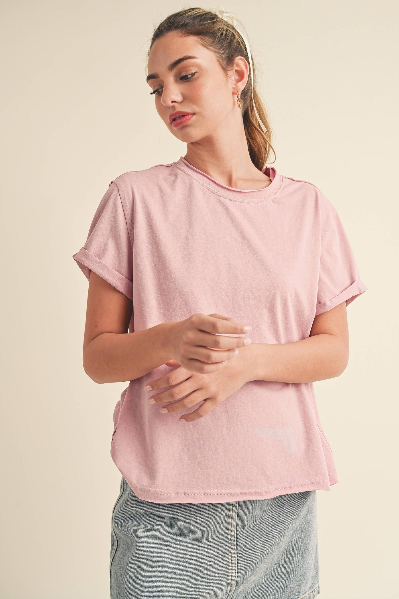 8314DN Mali Baby Tee Short Sleeve Top: Rose / Contemporary / M