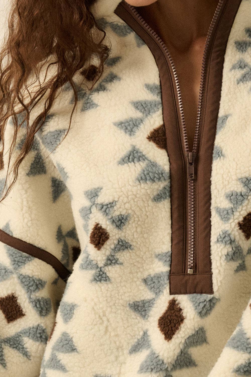Geo Print Sherpa Fleece Half Zip Pullover