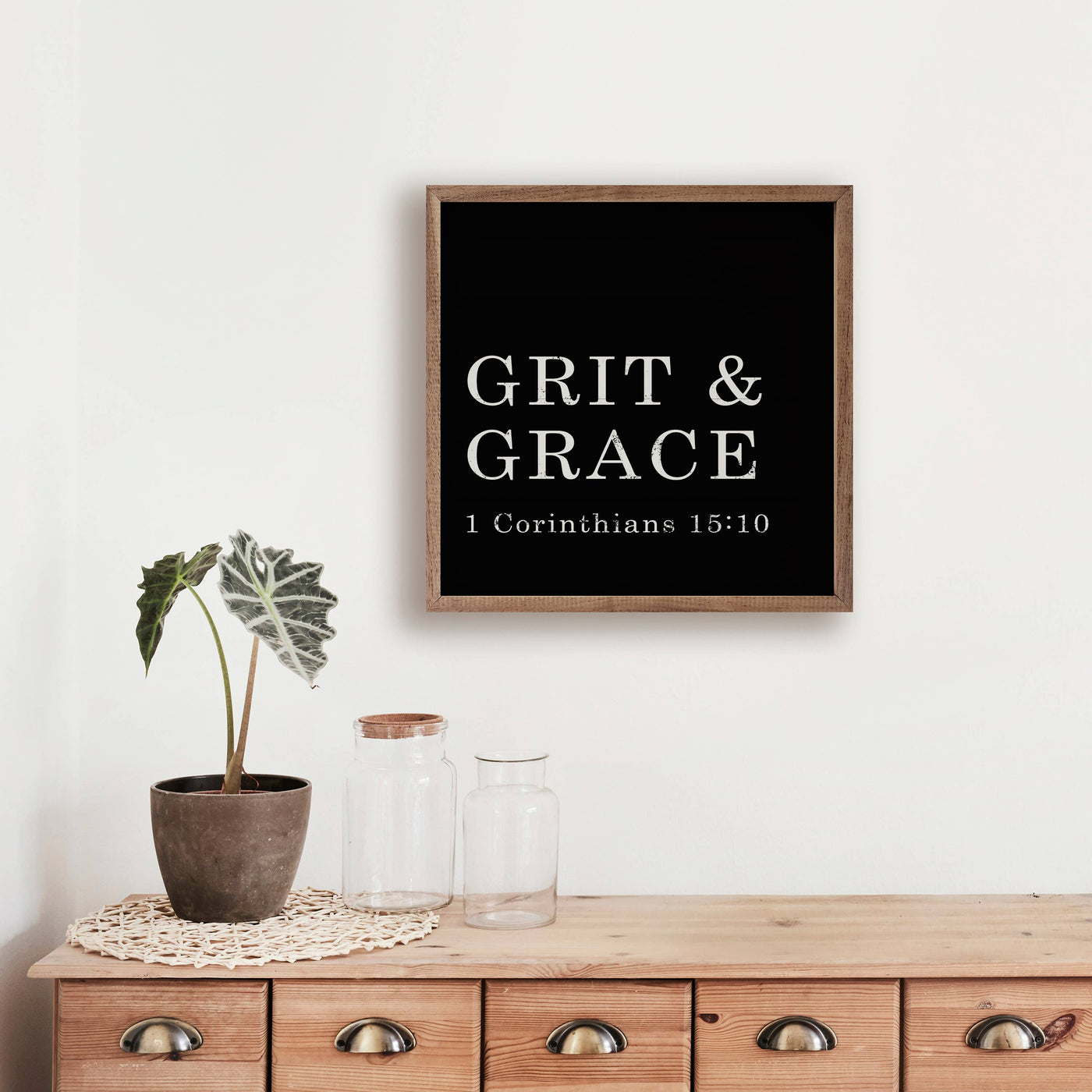 Grit And Grace 1 Corinthians 15 10 Black: 8 x 8 x 1.5