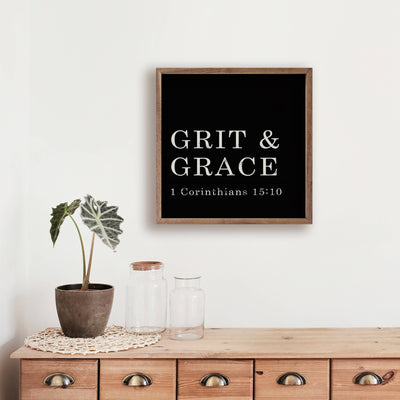 Grit And Grace 1 Corinthians 15 10 Black: 8 x 8 x 1.5