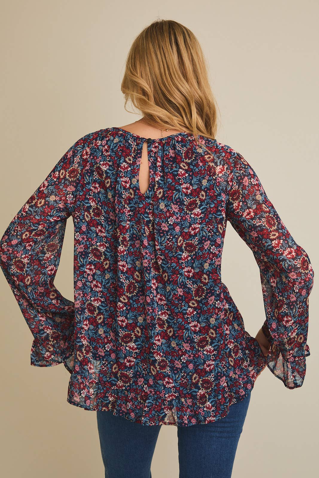 Navy Floral Loing Sleeve Top