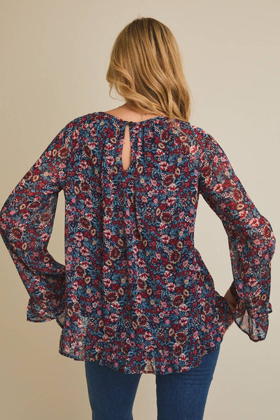 Navy Floral Loing Sleeve Top