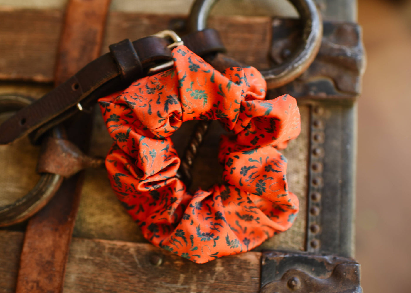 Spurs N’ Horseshoes in Rust Scrunchie Cowgirl Hair Accessory - Stocking Stuffer Gift