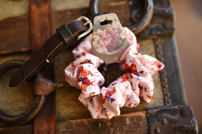 Brunette Cowgirl and Horse Scrunchie Cowgirl Hair Accessory Cowboy Boots Scrunchie Cowgirl Hair Accessory - Stocking Stuffer Gift