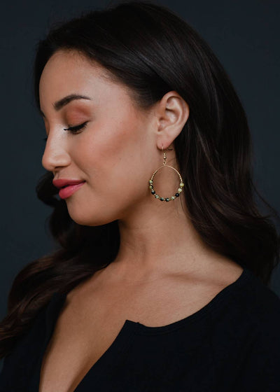 Gold Wire Dangle Hoop Earrings  - Lt. Green