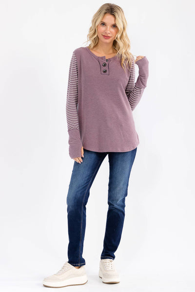 Mulberry Contrast Button Front Top