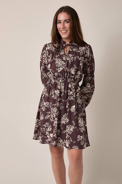 Brown & Cream Floral Mini Dress