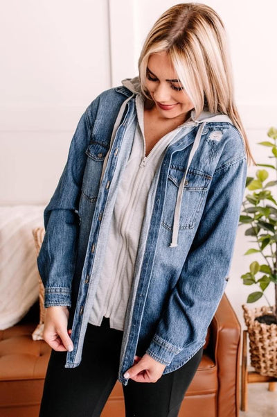 Sweatshirt Denim Button Down Shacket