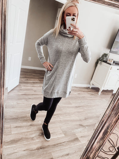 Grey Cowl Neck Knit Dress