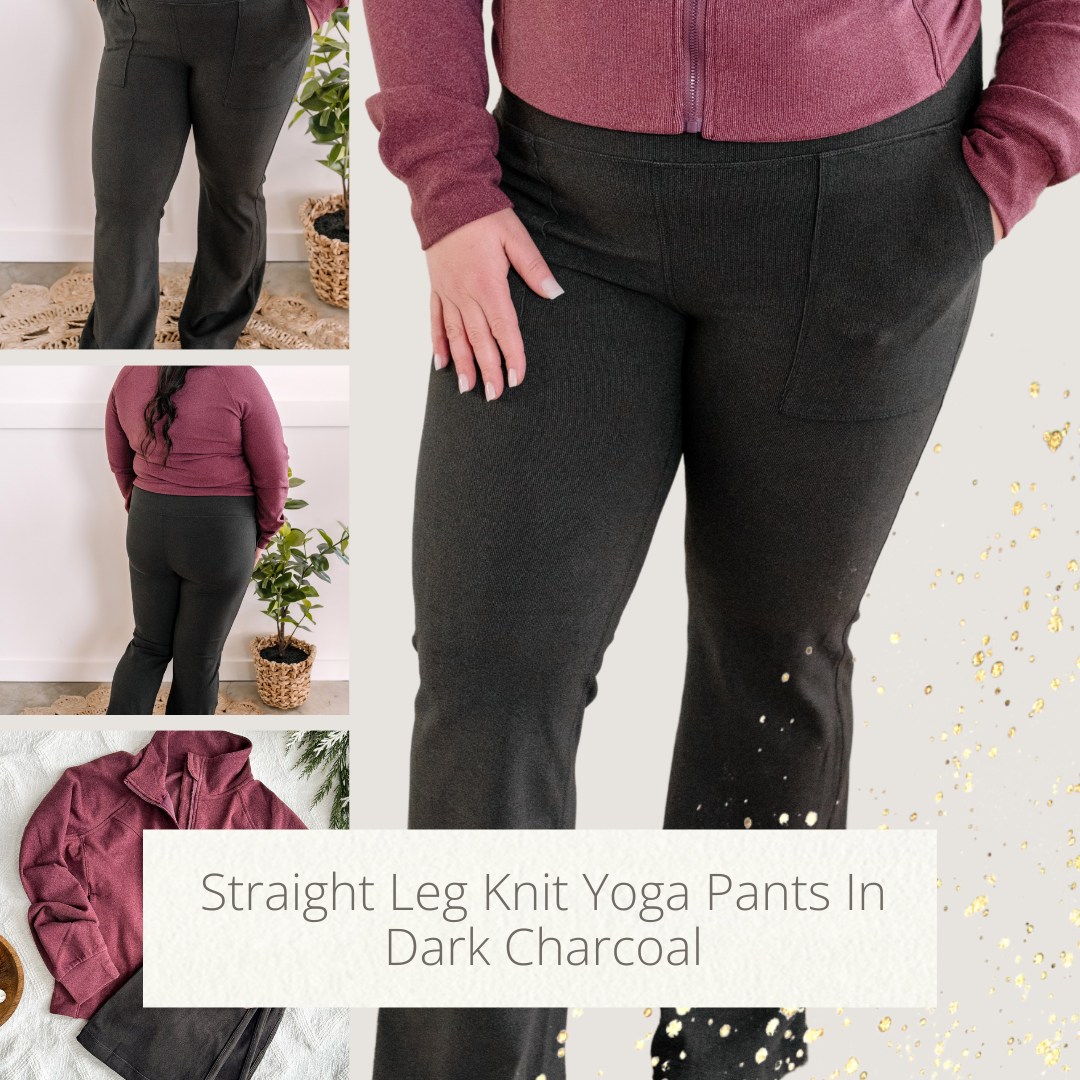 Straight Leg Knit Yoga Pants In Dark Charcoal