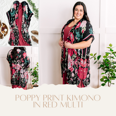 Poppy Print Kimono In Red Multi
