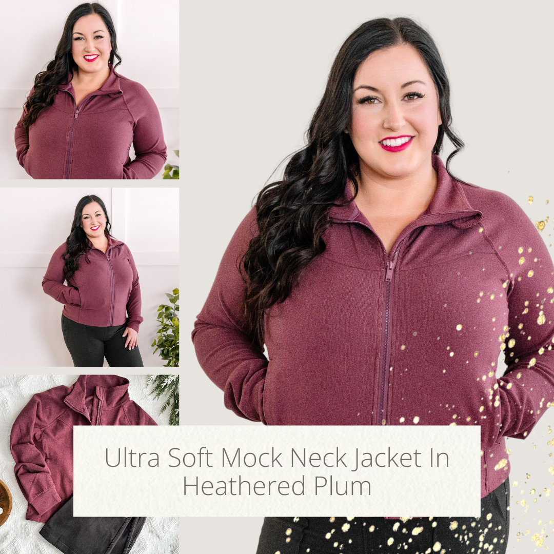 Ultra Soft Mock Neck Jacket In Heathered Plum