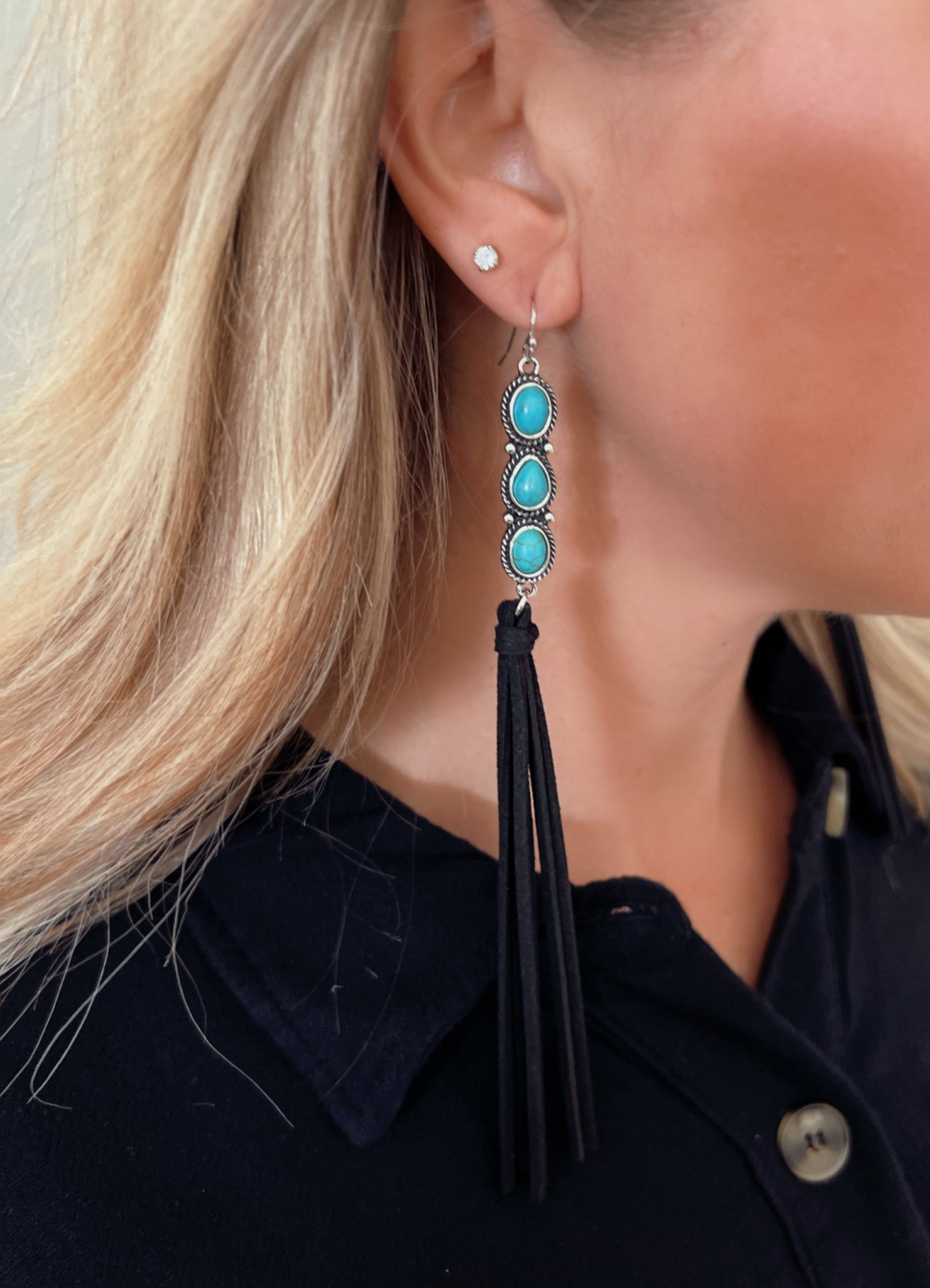 Turquoise Suede Tassel Earring
