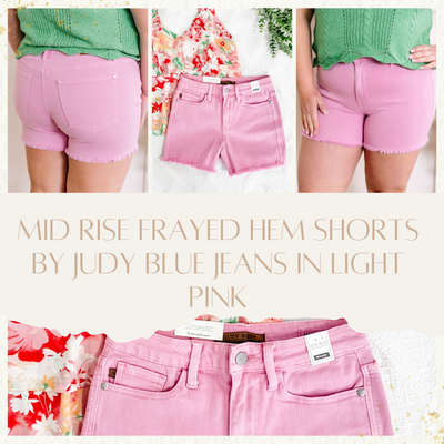 Mid Rise Frayed Hem Shorts By Judy Blue Jeans In Light Pink