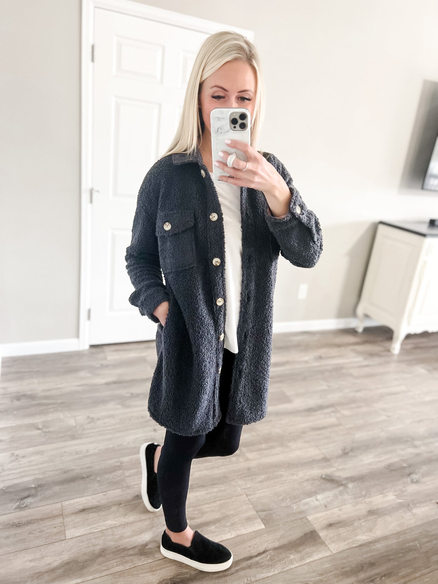 Ash Long Sherpa Shacket with Pockets