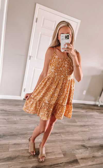 Golden Floral Mini Dress