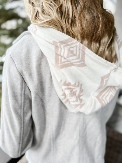 Grey Wool Jacket with Removeable Aztec Hood