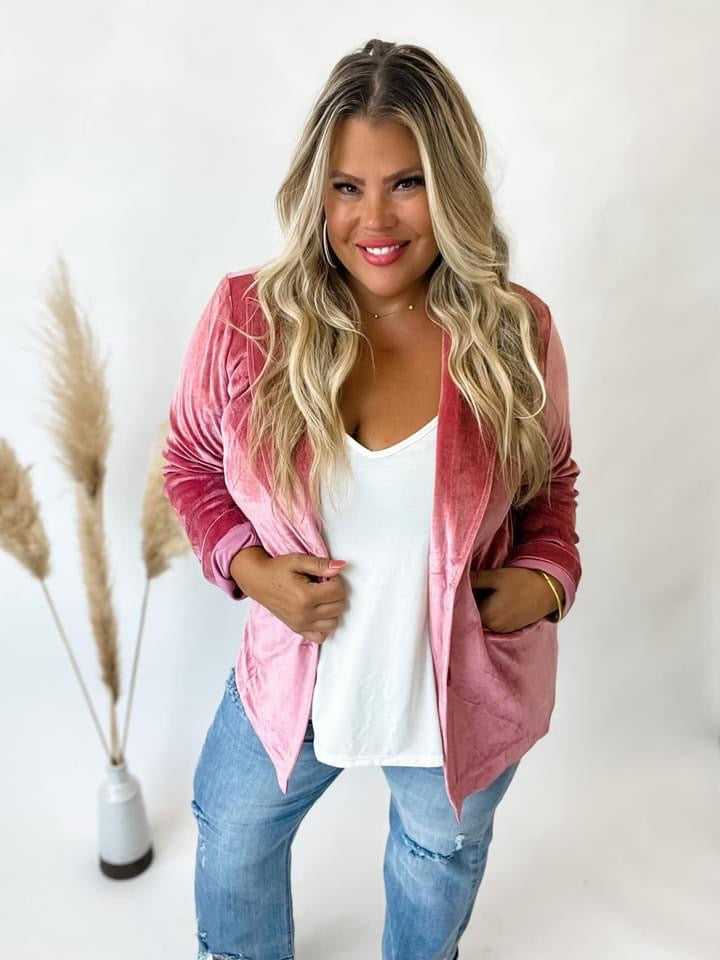 Rose Pink Velvet Blazer