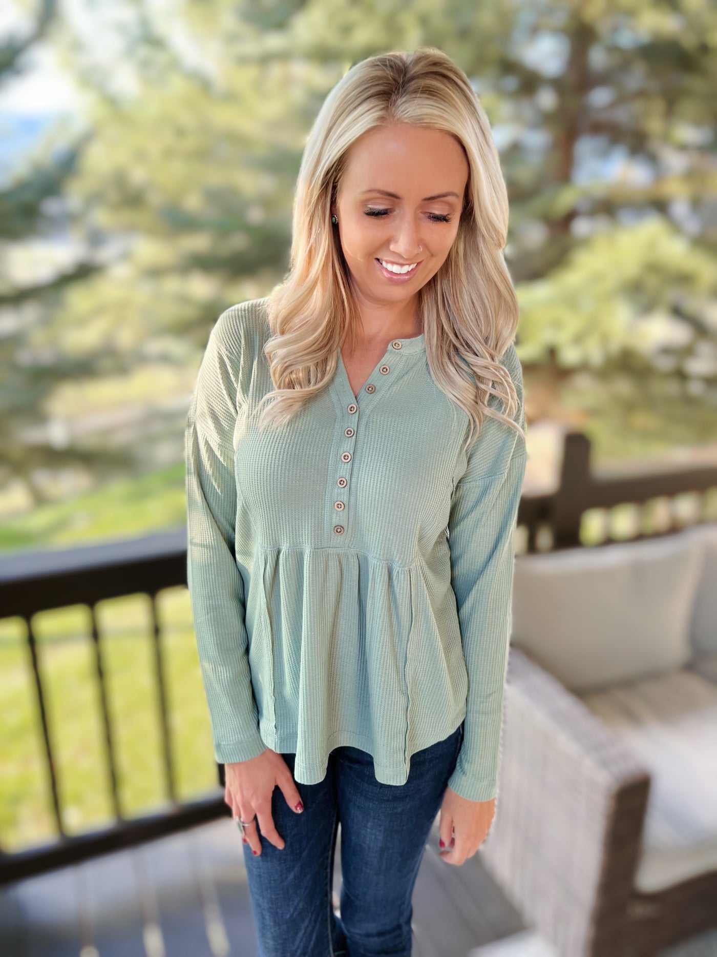Sage Waffle Henley